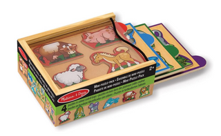 Animals Wooden Mini-Puzzle-Pack (Four 4-Piece Puzzles With Storage Case)